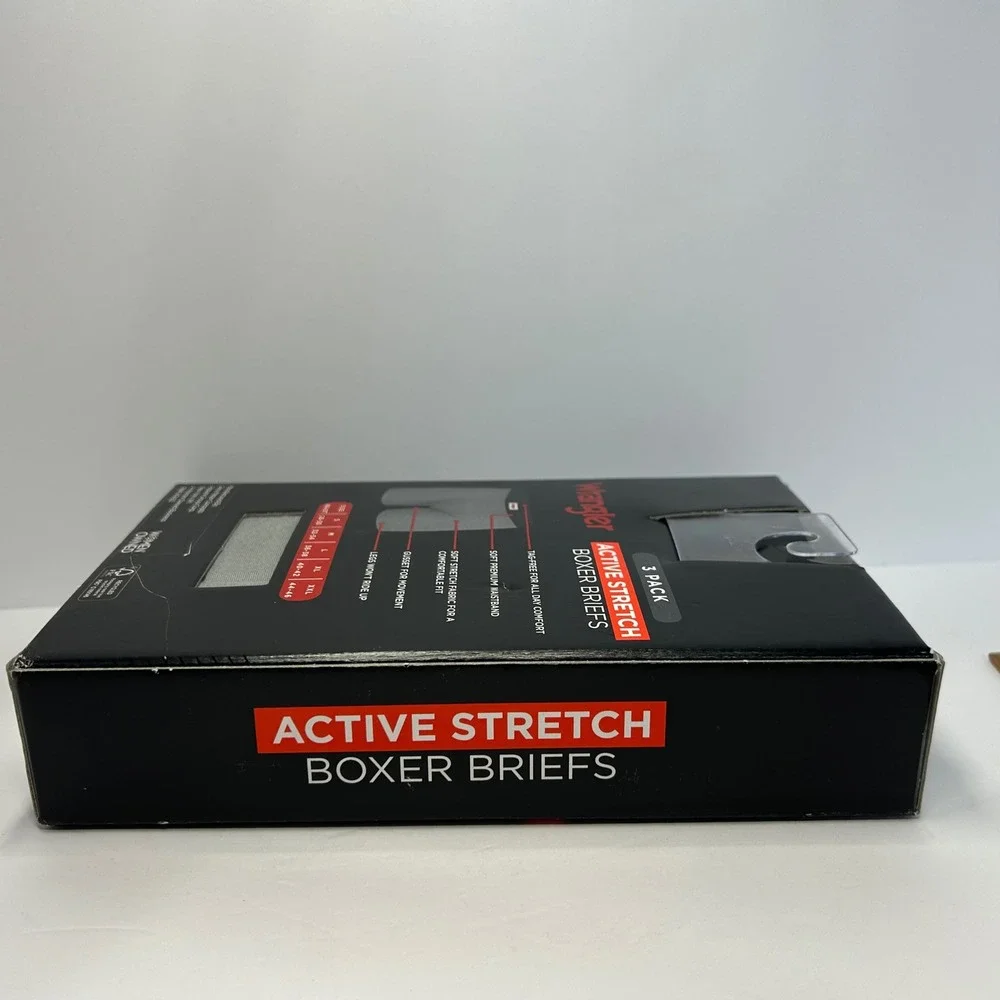 Wrangler Mens Active‎ Stretch Boxer Briefs 3 Pack Black Red Grey Size Medium New